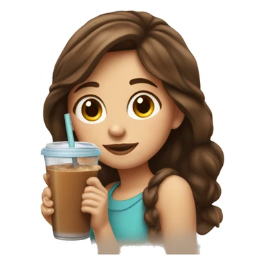Pretty girl with brown hair sipping iced coffee through a straw sticker