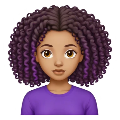 A lightskin black girl with  long 4a curls and purple shirt sticker
