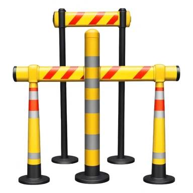 Two reflector-equipped traffic bollards with a caution tape stretched between them, marking a restricted or blocked area sticker