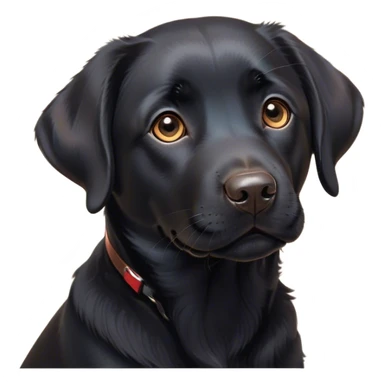 Cinematic Cute Black Labrador Portrait Emoji, Head tilted playfully and inquisitively, featuring a glossy black Fur with a healthy sheen, round, sparkling brown eyes filled with curiosity, Simplified yet irresistibly adorable features, highly detailed, glowing with a warm, friendly glow, high shine, affectionate and spirited, stylized with a touch of whimsy, bright and endearing, soft glowing outline, capturing the essence of a mischievous yet loving companion, so playful it feels like it could dash out of the screen and into your arms! sticker