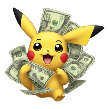 pikachu with dollar signs instead of eyes counting money sticker