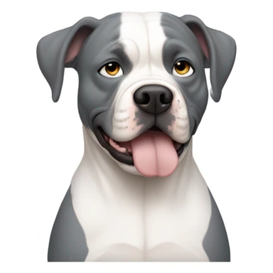 white bald man with blue eyes hugging dark grey American bulldog  sticker