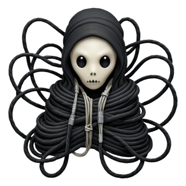 tangled black cables creating an occult creature covered in black rags and bondage, Giger style sticker