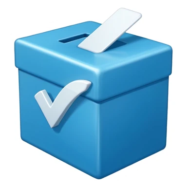 Blue box with a white check mark in the middle of the blue box that is a little bit tilted to the right and its 1d sticker