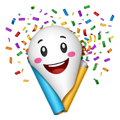 Party popper with confetti and a big smile sticker