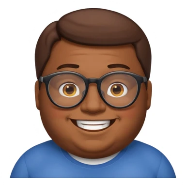 Create a fat emoji man with brown hair and black glasses sticker