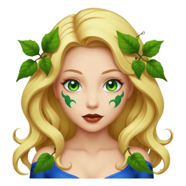 Poison ivy emoji with blonde hair and blue eyes to show she is beautiful and toxic sticker