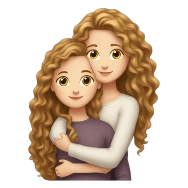 White girl with long brown curly hair hugs white girl with light brown straight hair  sticker