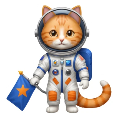 a cat in space suit, holding blue rectangle flag sticker