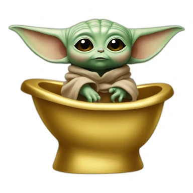 Baby Yoda on a golden toilet sticker