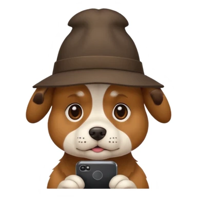 dog with a hat who is sad at his mobile phone sticker