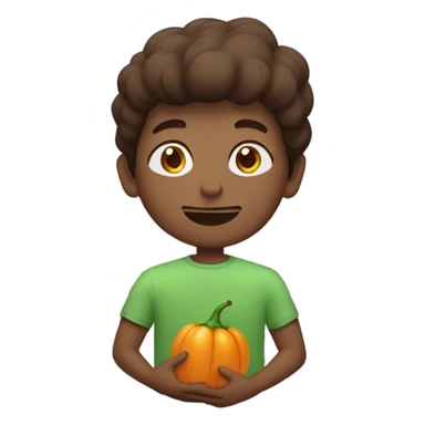 Un garçon basané avec des cheveux crolles brun qui mange une aubergines  sticker