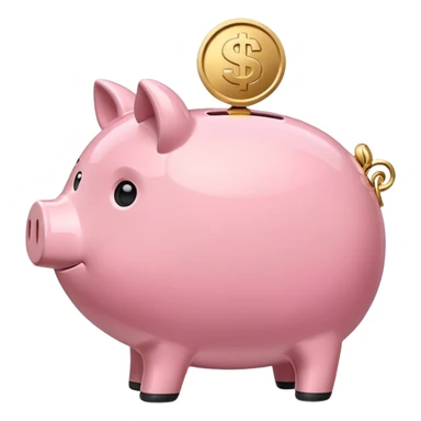 A clean and simple emoji-style icon: A stylized piggy bank with a coin dropping into it from above. Next to or slightly behind the piggy bank, a small shield symbolizing security and protection. Minimal details, rounded shapes, bright flat colors, consistent with standard emoji design. sticker