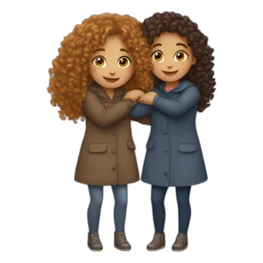 two friends girls with curly hair hugging sticker