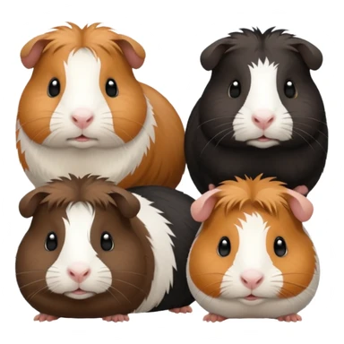 6 guinea pigs 2 black 1 creme 1 black and brown 1 white 1 white back and brown sticker