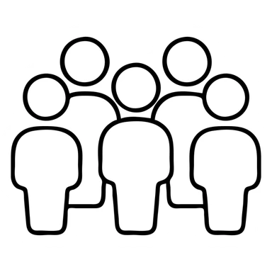five white people standing together as a team, minimal outline icon sticker