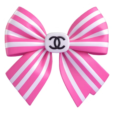 Change the bow to striped pink and white, keep the small white Chanel logo, luxurious, glossy, 3D emoji style, with no background sticker