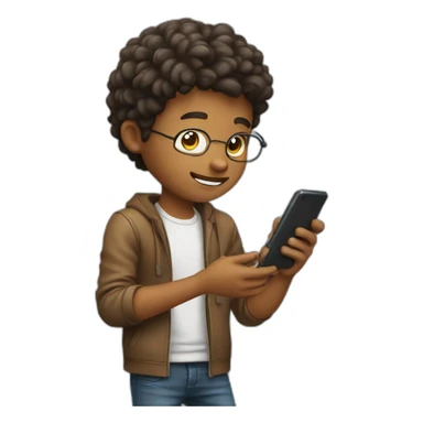 young guy playing with phone sticker