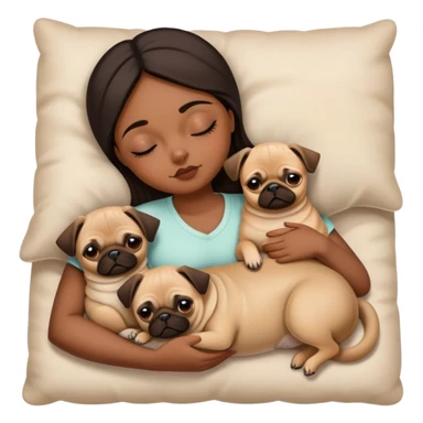 one brown girl and two pugs and one chihuahua pug mix sleeping  sticker