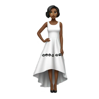 White high low dress with black words on the bottom of the dress  sticker