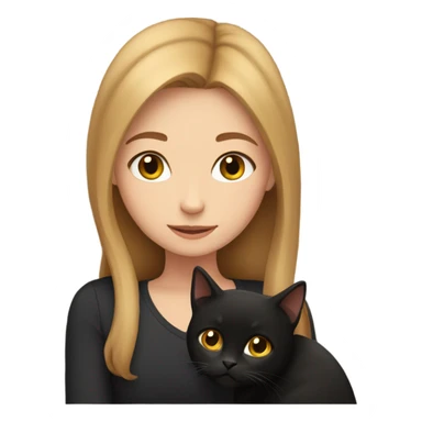Girl with light brown hair cuddling black cat sticker