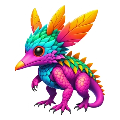 Tropical lush warm-colored modern colorful neon-colored cyber-Fakémon-Trico-creature sticker