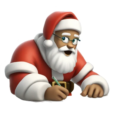White Santa Claus is sitting on a desk, writing something down on a sheet of paper, solving complicated math puzzles  sticker