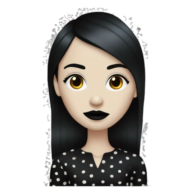 skinny pale goth woman with straight black hair black lips and black polka dot dress sticker