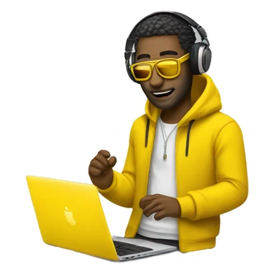 Music producer with a macbook ski colur yellow sticker
