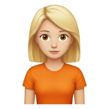 woman with blond hair standing showing full body with orange shirt sticker