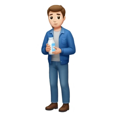 sad man full body buying a milk sticker