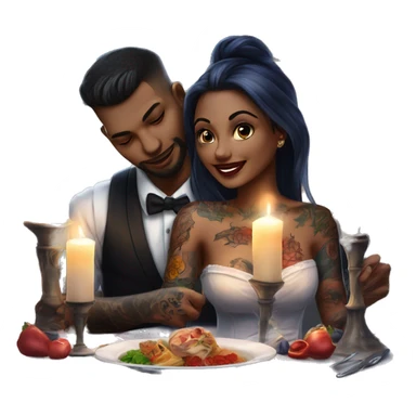 romantic candle light dinner for beautiful tattooed couple sticker