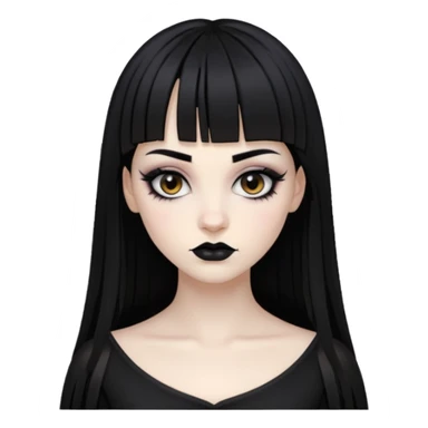 Faça uma moça de cabelo preto e micro franja pálida e com maquiagem gótica pesada olhos castanhos escuro  sticker