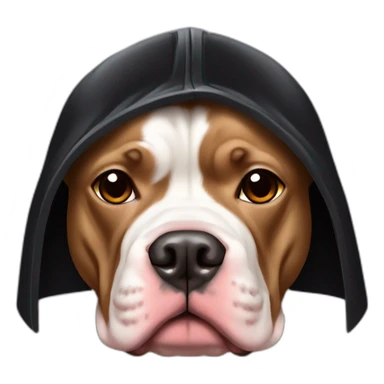 Tan pitbull wearing a Darth vader costume sticker