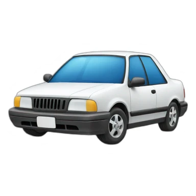 Car with a blue cap and white shirt sticker