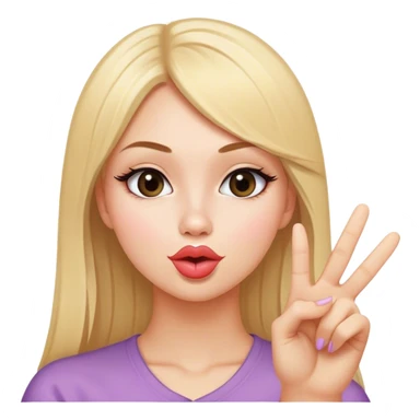 White girl with straight blonde hair doing duck lips and sticking up peace sign with one hand  sticker