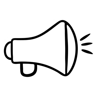 A megaphone or bullhorn with handle, hand-drawn style showing an announcement device sticker