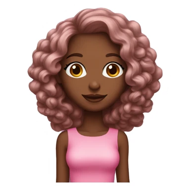 Mulher de cabelos cacheados cor de chocolate, vestido rosa e brincos de argola sticker