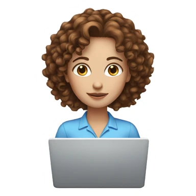 White women with the brown curly hair and blue eyes work at the laptop  sticker