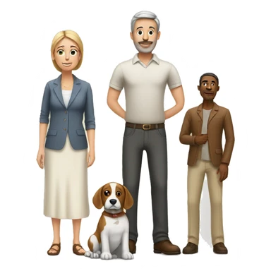 Tall husband and short wife with small white and brown dog sticker