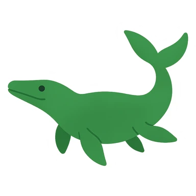 green Mosasaurus, outlined icon with color fill, simple and bold sticker