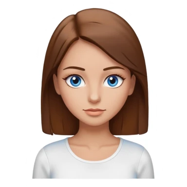 make a woman emoji with pin straight long brown hair and blue eyes with pretty eyelashes wearing a white top latina baddie sticker