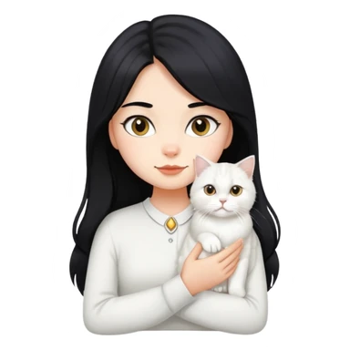 black hair girl with British Longhair white cat sticker