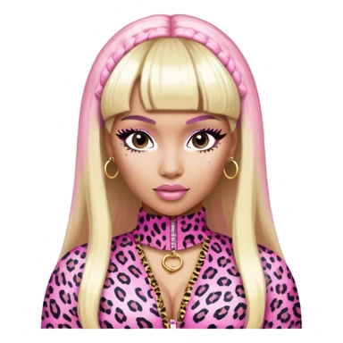 nicki minaj in super bass music video (pink and white leopard print outfit, half pink half blonde hair with bangs) sticker