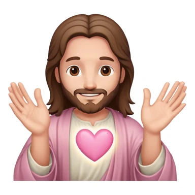 Smiling Jesus making light pink heart with hands sticker