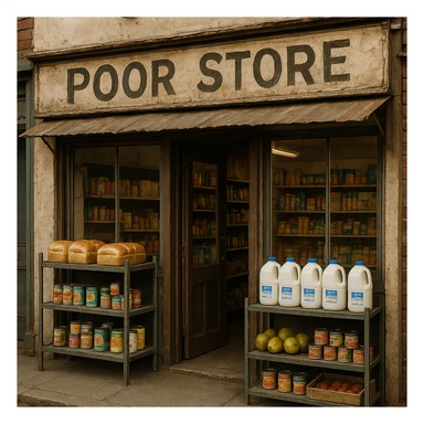 Convenience store named poor store and more sticker