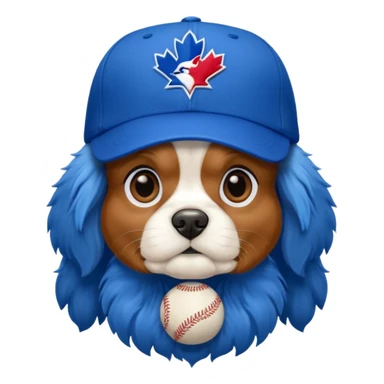 king charles cavalier wearing bluejays crown sticker