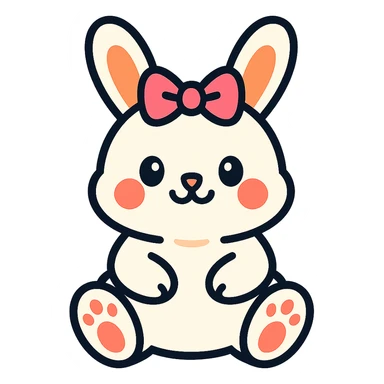 vibrant toon style cutesy white bunny rabbit with a pink bow sticker