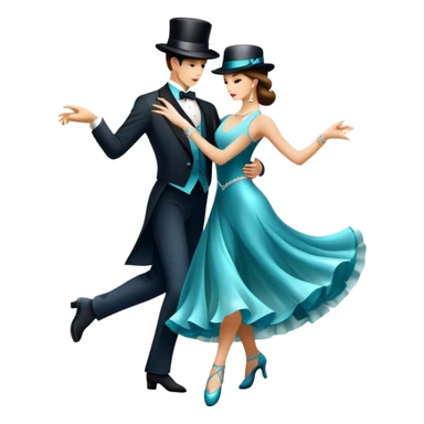 Icon for Ballroom Dancing: a pair of elegant dance shoes, a flowing dress, a top hat, and a dance floor spotlight. The icon should represent the elegance and atmosphere of ballroom dance, focusing on the iconic dance elements. Transparent background. sticker