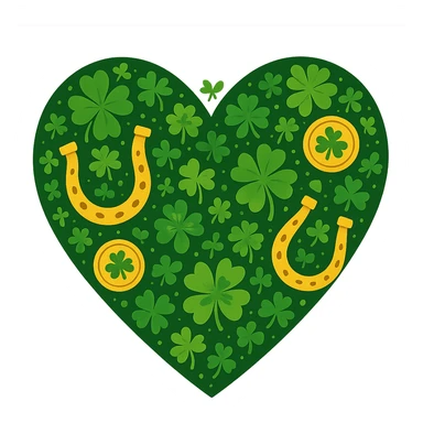 heart with St. Patrick's Day theme, green colors, shamrocks, lucky symbols sticker